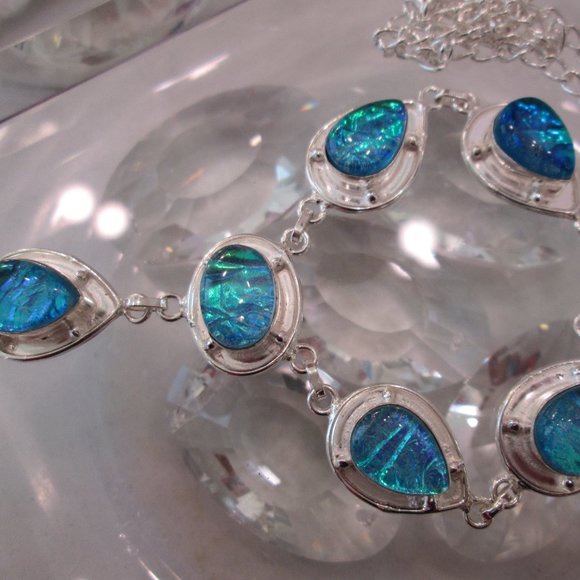 TRIPLE FIRE OPAL NATURAL GEMSTONE LADIES  925 STERLING SILVER NECKLACE - Picture 5 of 8